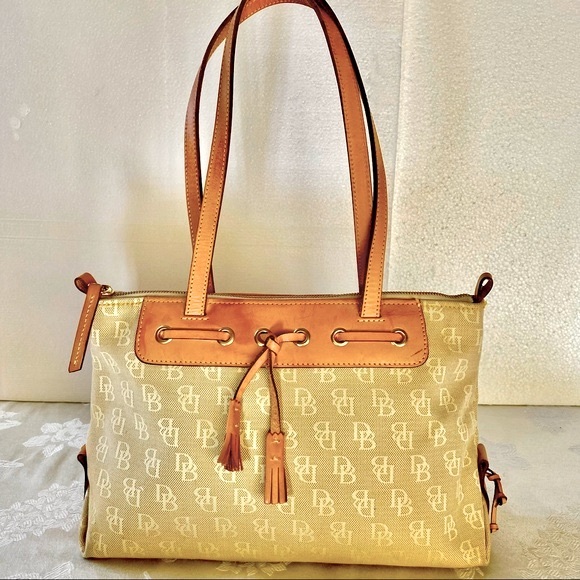 Dooney & Bourke Shoulder Bag Gold with Tan leather details - Picture 1 of 13